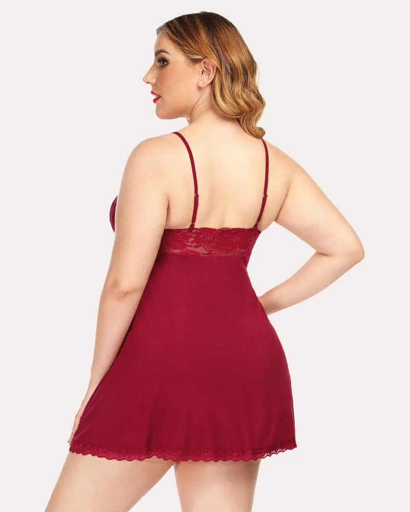 Lace Print V-neck Modal Babydoll