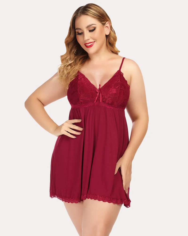 Lace Print V-neck Modal Babydoll