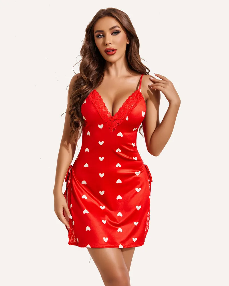 Lace Side Slit Nightie with Thong