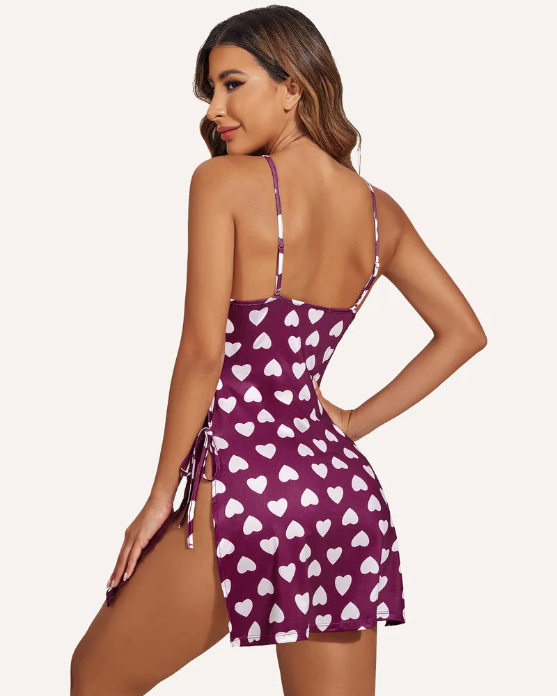Lace Side Slit Nightie with Thong
