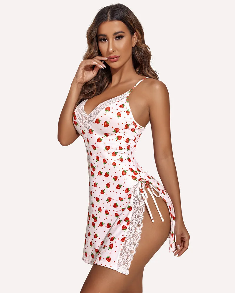 Lace Side Slit Nightie with Thong