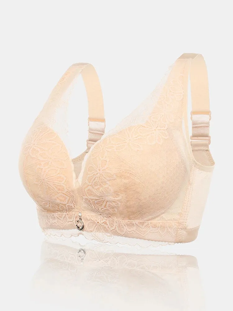 Lace Solid Lightly Lined Breathable Wireless Bra