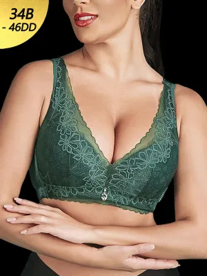 Lace Solid Lightly Lined Breathable Wireless Bra