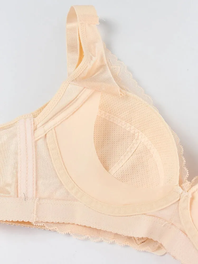 Lace Solid Lightly Lined Breathable Wireless Bra