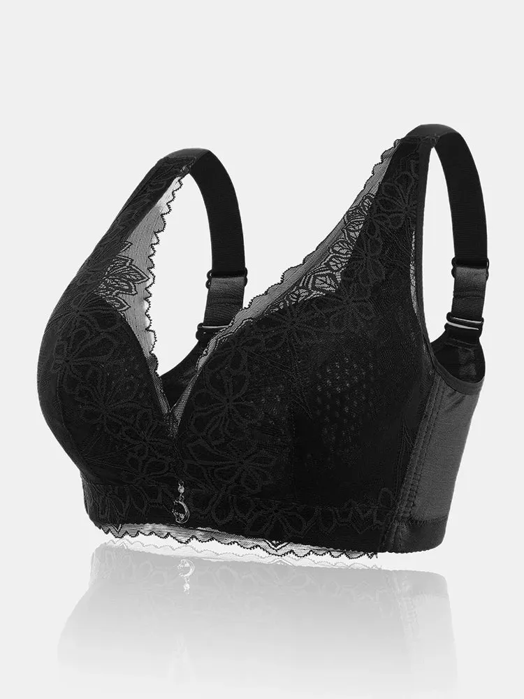 Lace Solid Lightly Lined Breathable Wireless Bra