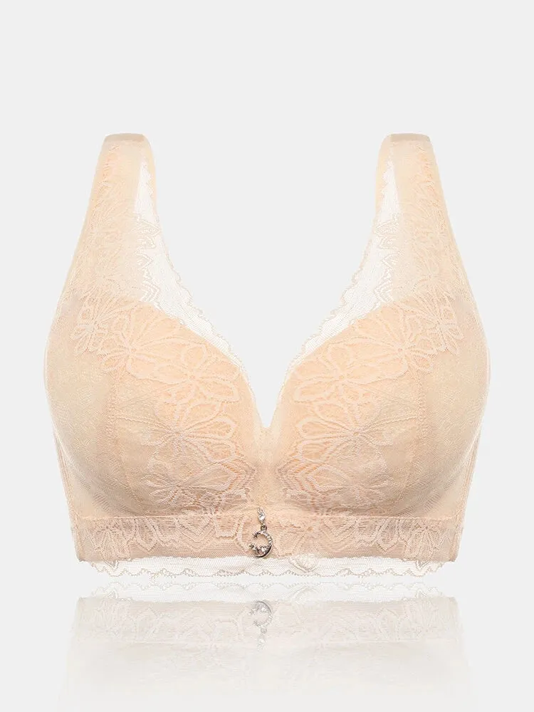 Lace Solid Lightly Lined Breathable Wireless Bra