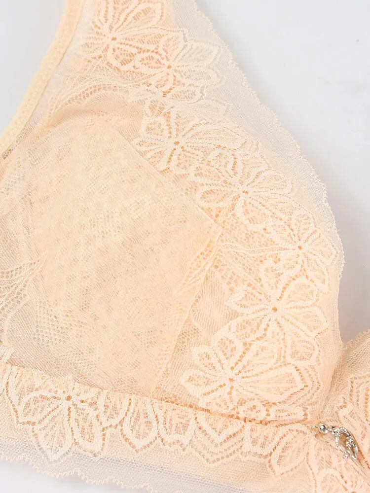 Lace Solid Lightly Lined Breathable Wireless Bra