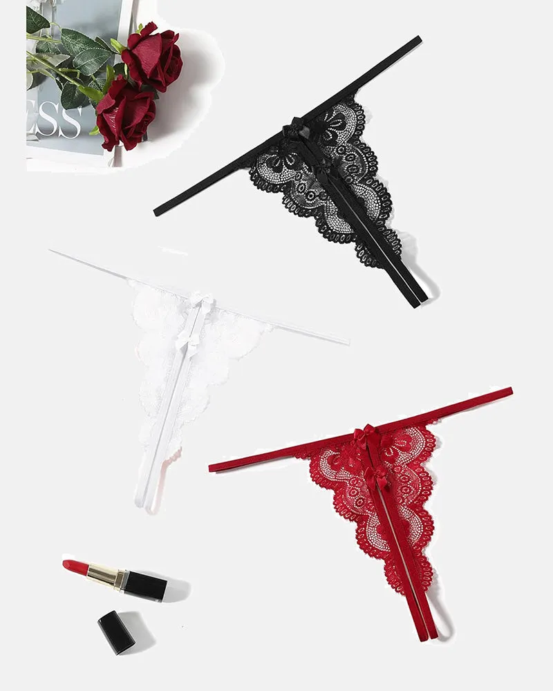 Lace Thongs Low Rise Bow Panties