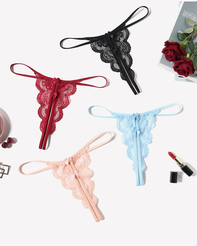 Lace Thongs Low Rise Bow Panties