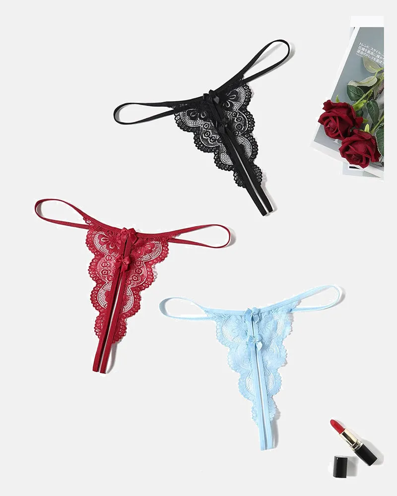 Lace Thongs Low Rise Bow Panties