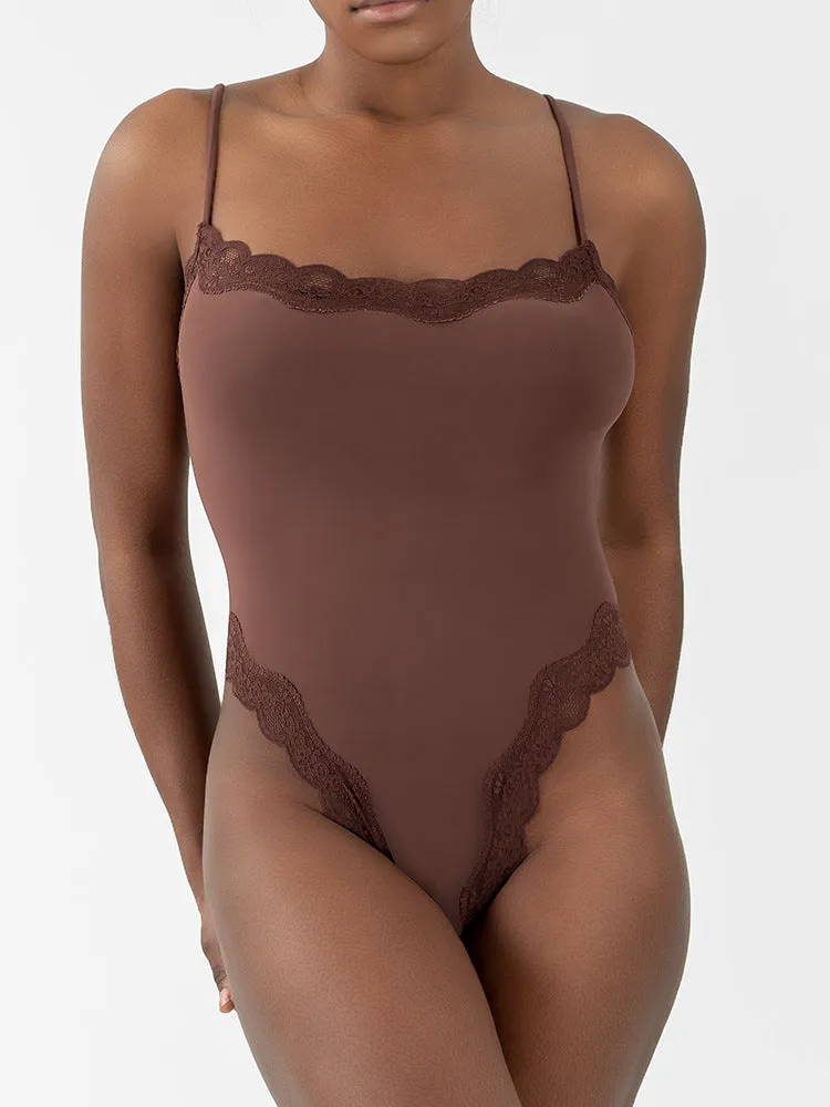 Lace Trim Bodysuit with Adjustable Straps - Slimming Shapewear for Women