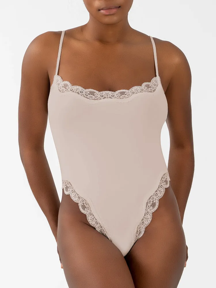 Lace Trim Bodysuit with Adjustable Straps - Slimming Shapewear for Women