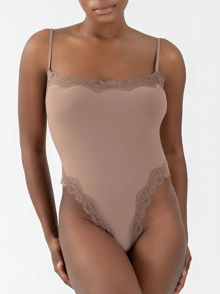 Lace Trim Bodysuit with Adjustable Straps - Slimming Shapewear for Women
