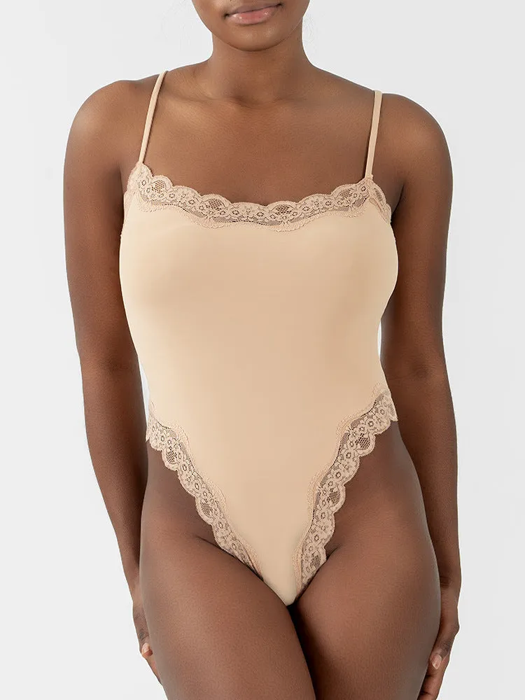 Lace Trim Bodysuit with Adjustable Straps - Slimming Shapewear for Women