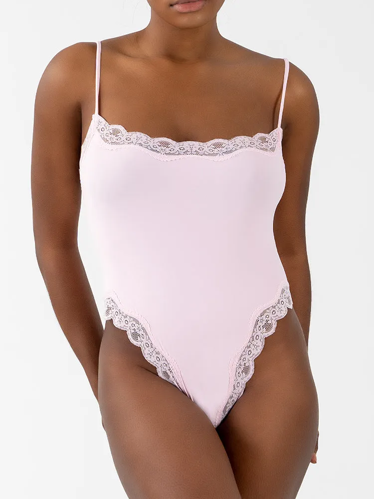 Lace Trim Bodysuit with Adjustable Straps - Slimming Shapewear for Women