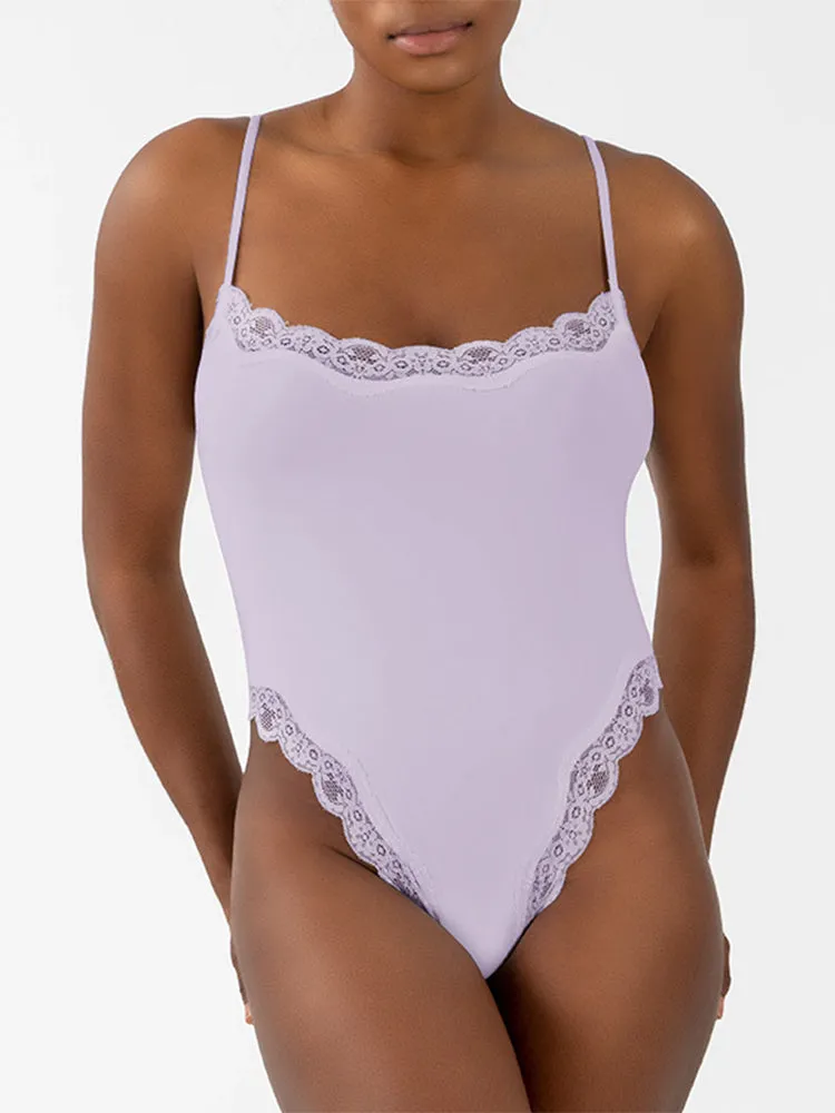 Lace Trim Bodysuit with Adjustable Straps - Slimming Shapewear for Women