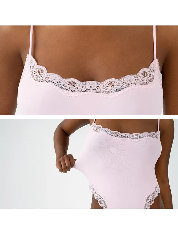 Lace Trim Bodysuit with Adjustable Straps - Slimming Shapewear for Women