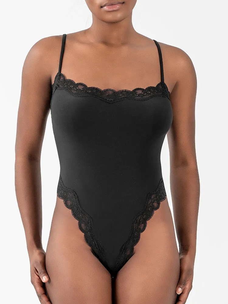 Lace Trim Bodysuit with Adjustable Straps - Slimming Shapewear for Women