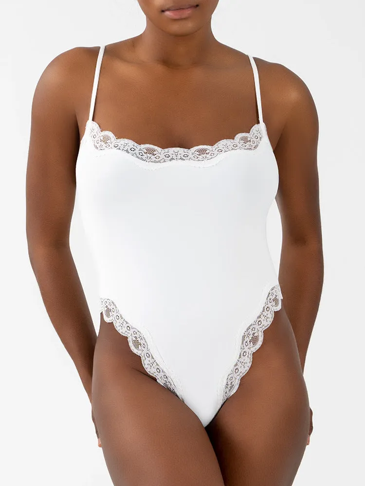 Lace Trim Bodysuit with Adjustable Straps - Slimming Shapewear for Women