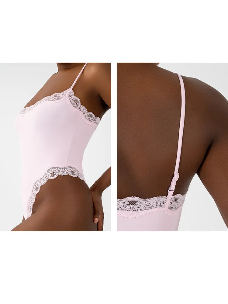 Lace Trim Bodysuit with Adjustable Straps - Slimming Shapewear for Women