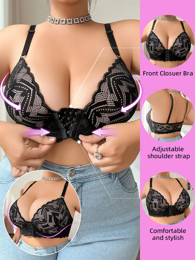 Lace Underwire Push-Up Bra Front Closure Bras - Anti-Sagging Support