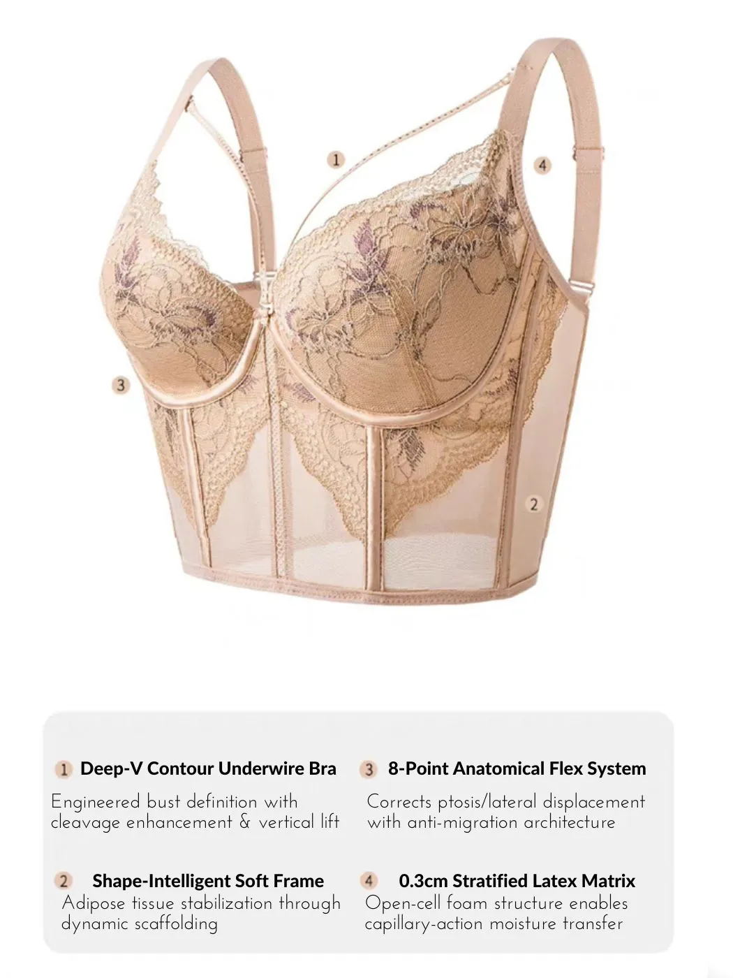Lace Wireless Bra - Deep V-Neck Adjustable Bralette