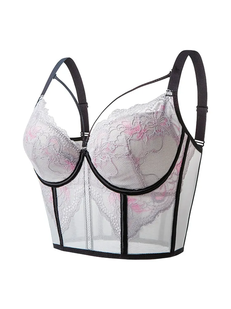 Lace Wireless Bra - Deep V-Neck Adjustable Bralette