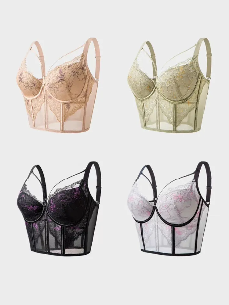 Lace Wireless Bra - Deep V-Neck Adjustable Bralette