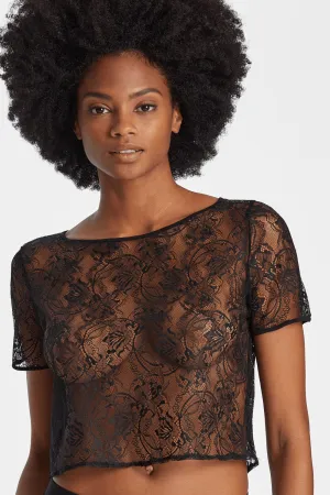 Lazy Days Short Sleeve Lace Top Black
