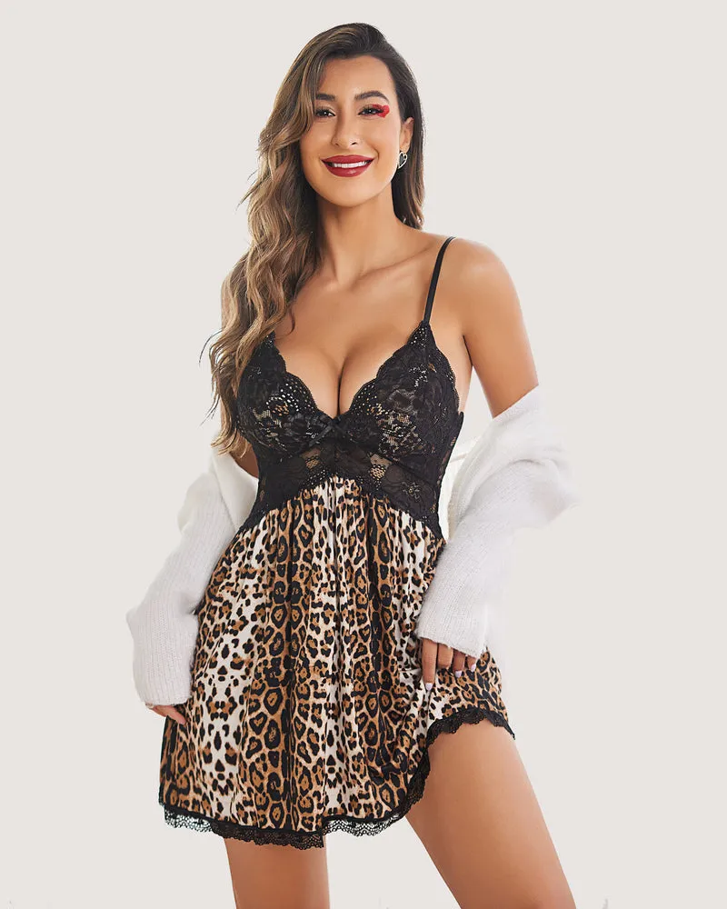 Leopard Lace Print Full Slip Dress