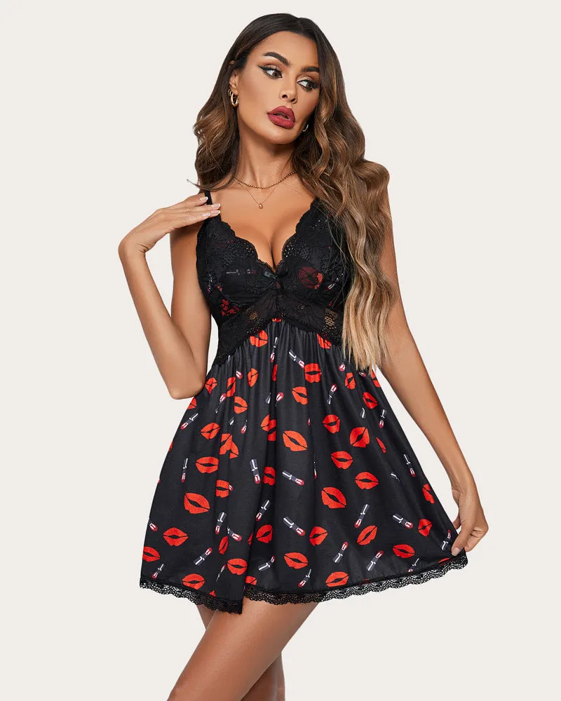 Leopard Lace Print Full Slip Dress