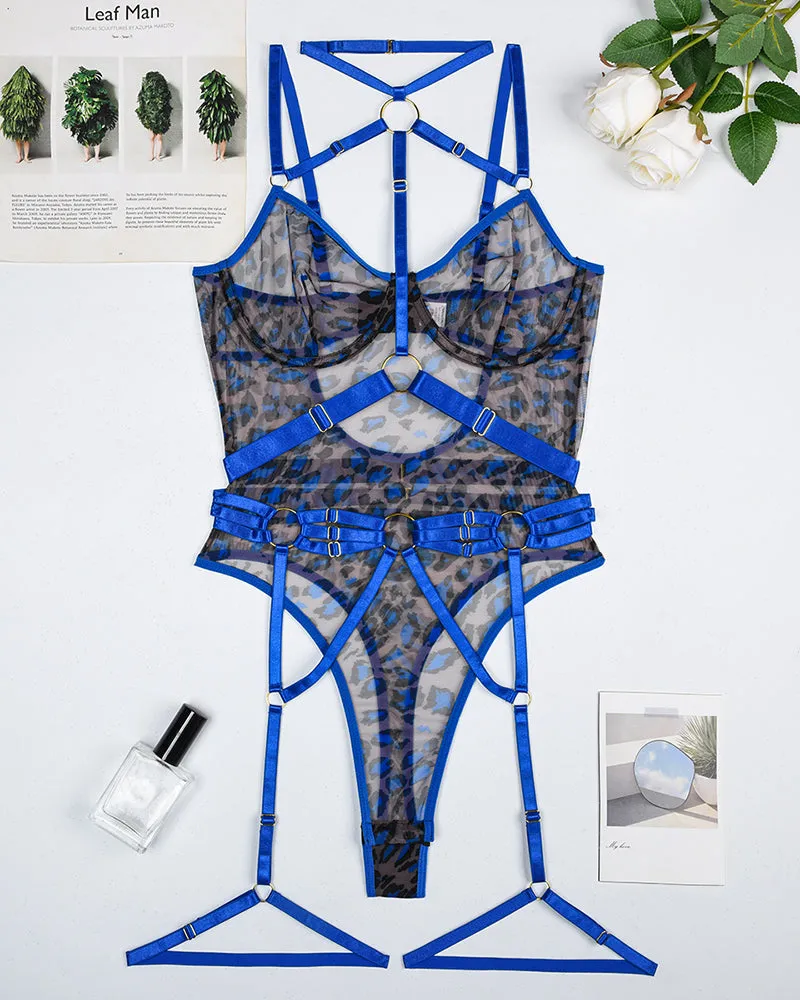 Leopard Mesh Bodysuit with Steel Ring