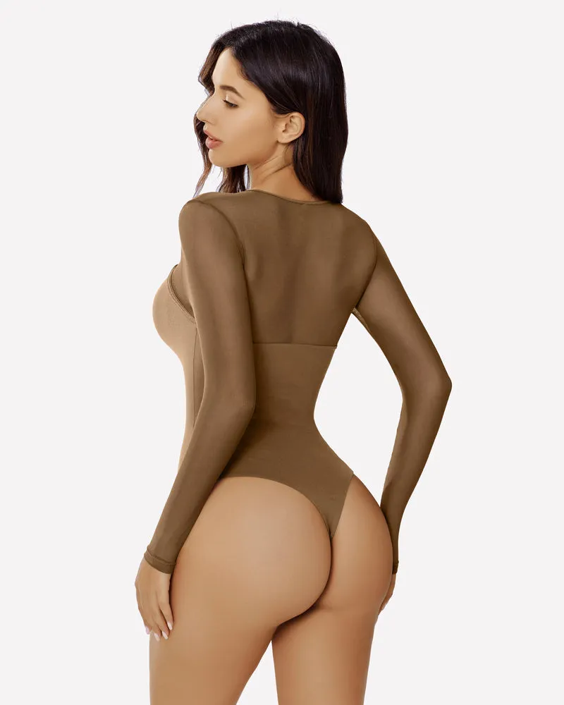 Long Sleeve Bodysuit Mesh Cutout Shirt