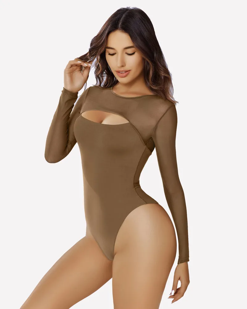 Long Sleeve Bodysuit Mesh Cutout Shirt