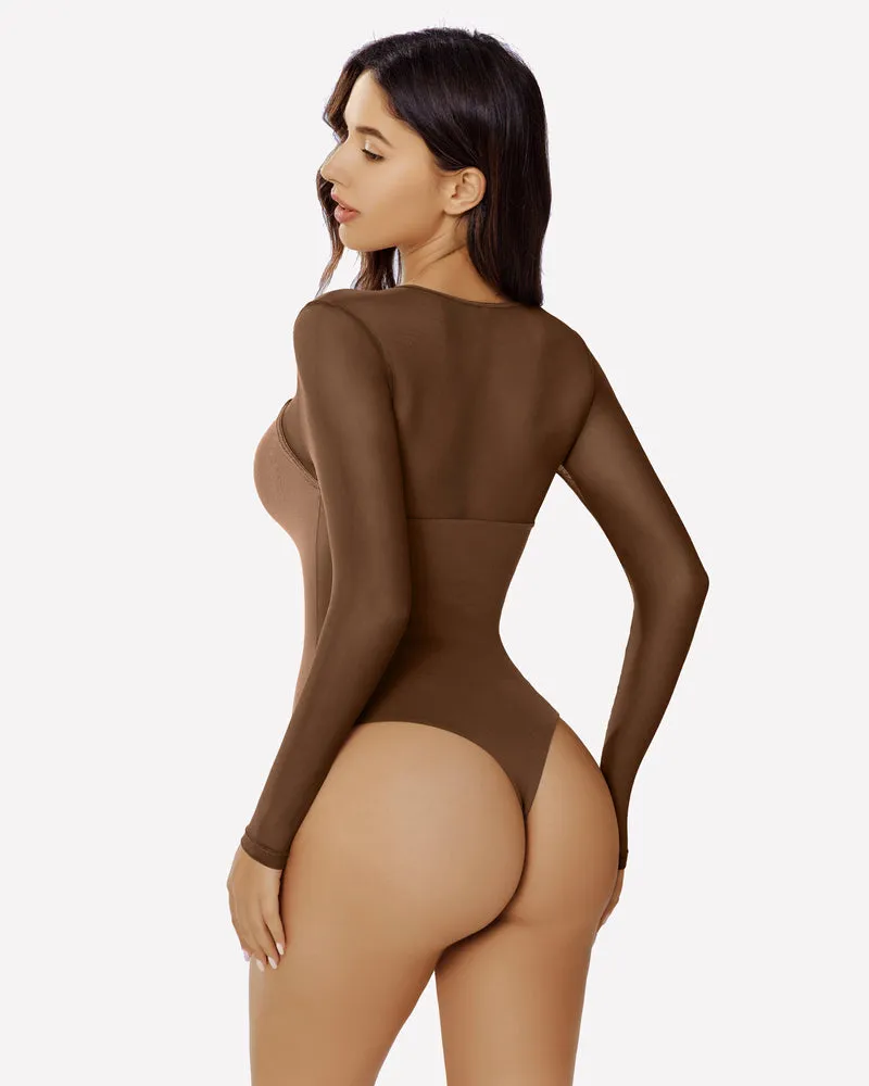Long Sleeve Bodysuit Mesh Cutout Shirt
