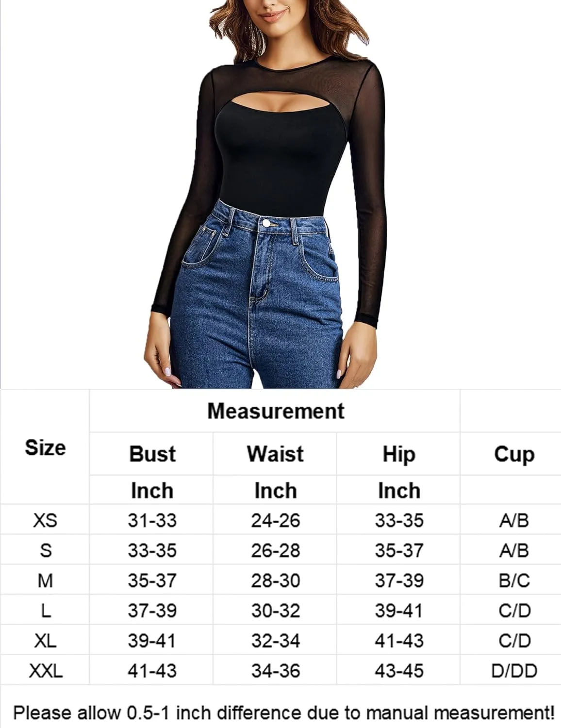 Long Sleeve Bodysuit Mesh Cutout Shirt