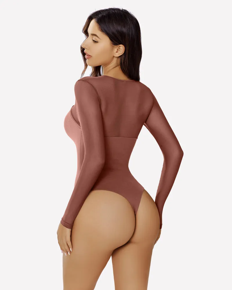 Long Sleeve Bodysuit Mesh Cutout Shirt