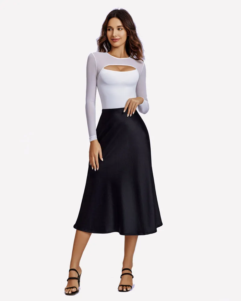 Long Sleeve Bodysuit Mesh Cutout Shirt