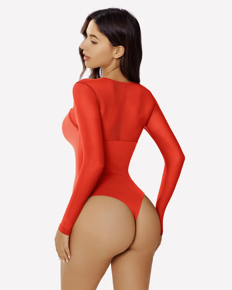 Long Sleeve Bodysuit Mesh Cutout Shirt