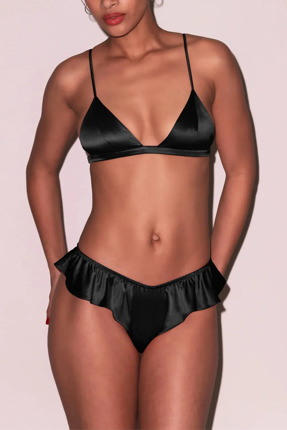 Luxe Silk Triangle Bra in Black