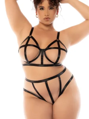 Mapale Queen Havana Sheer Mesh Illusion Caged Bra Set Nude/Black