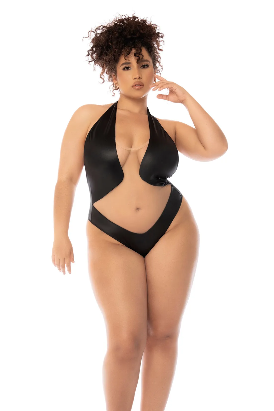 Mapale Queen Romy Sheer Optical Illusion Bodysuit Teddy Nude/Black