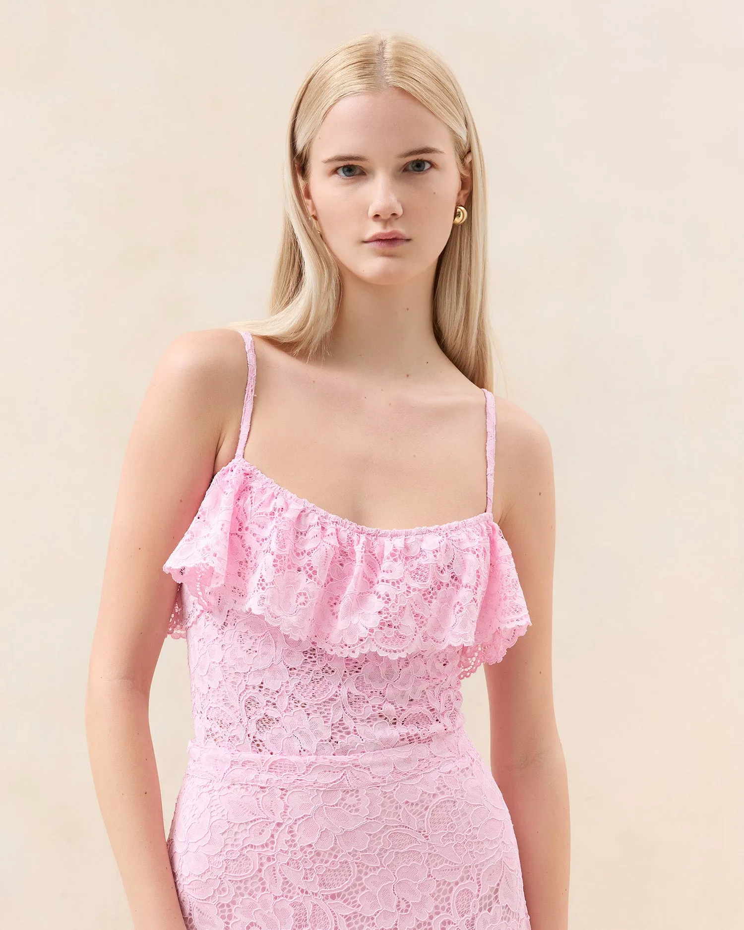 Marion Pink Ruffle Lace Bodysuit