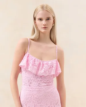 Marion Pink Ruffle Lace Bodysuit
