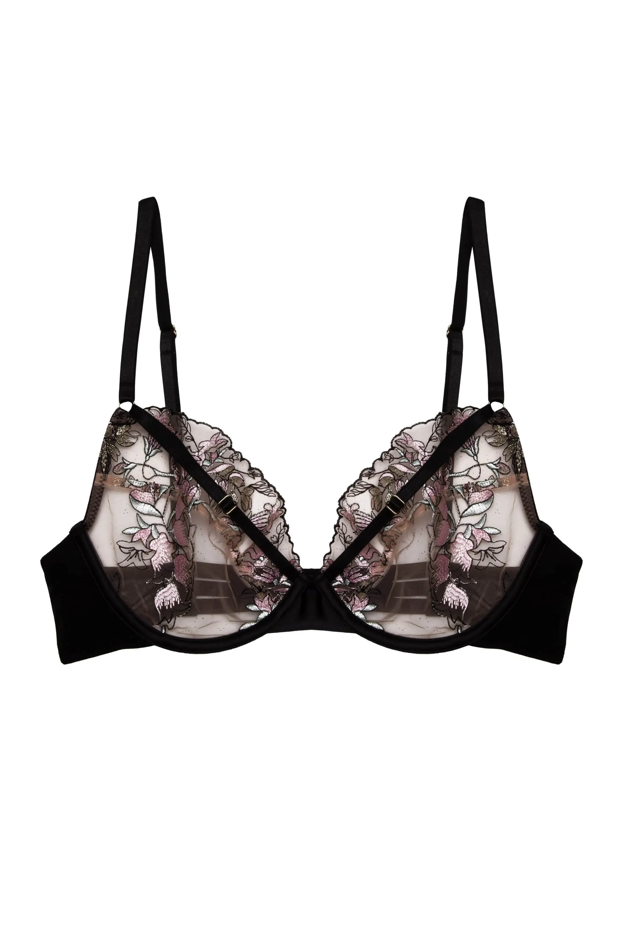 Mayla Black Floral Embroidered Plunge Bra