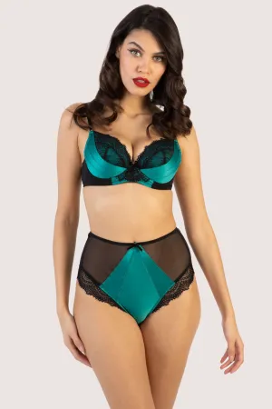 Melda Teal Satin And Lace Bra