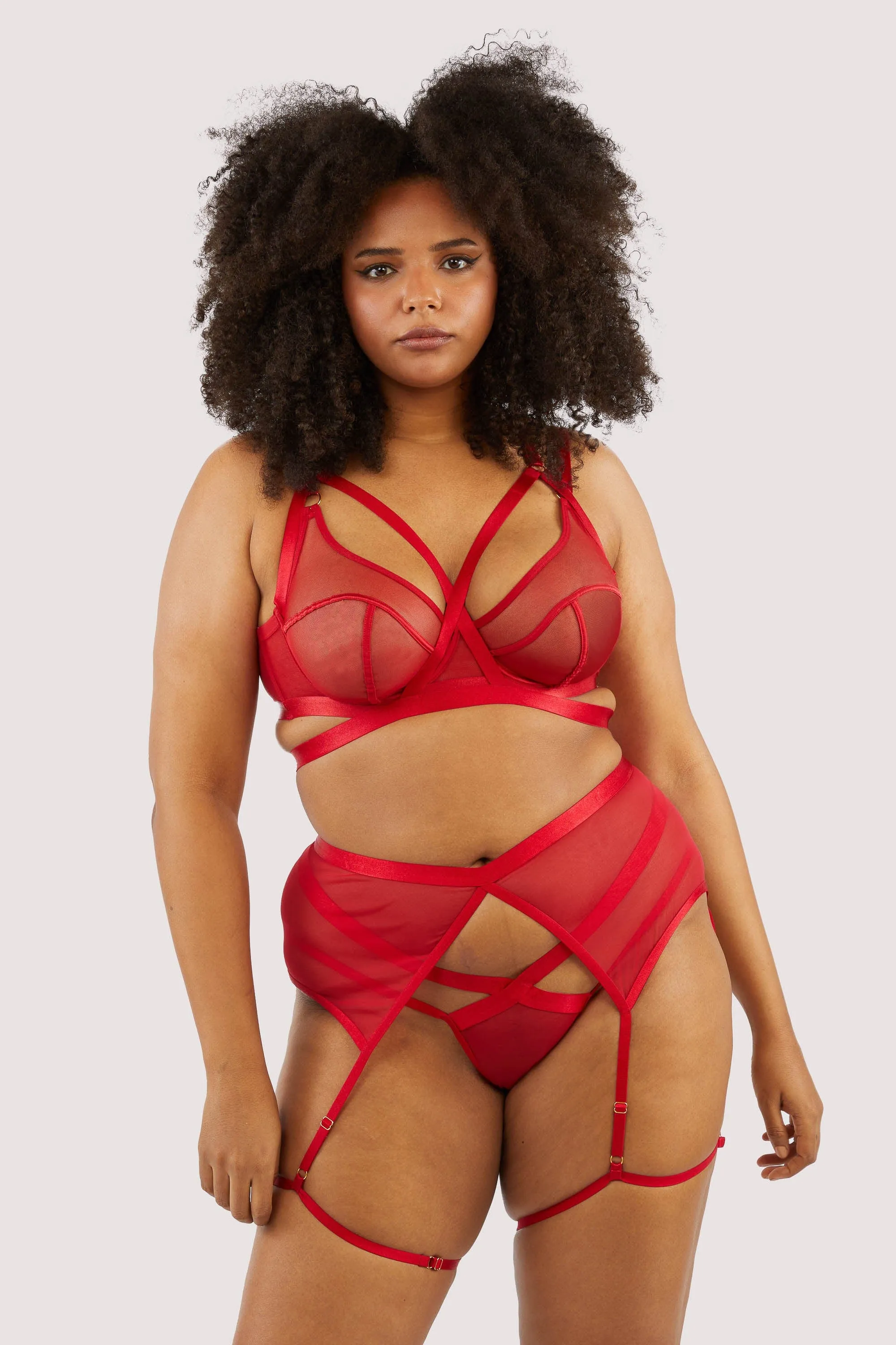 Mercury Red Mesh Harness Suspender