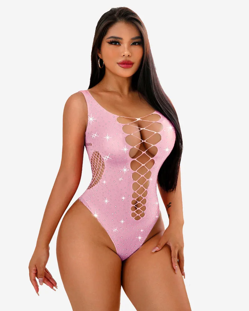Mesh Fishnet Rhinestone Bodysuit