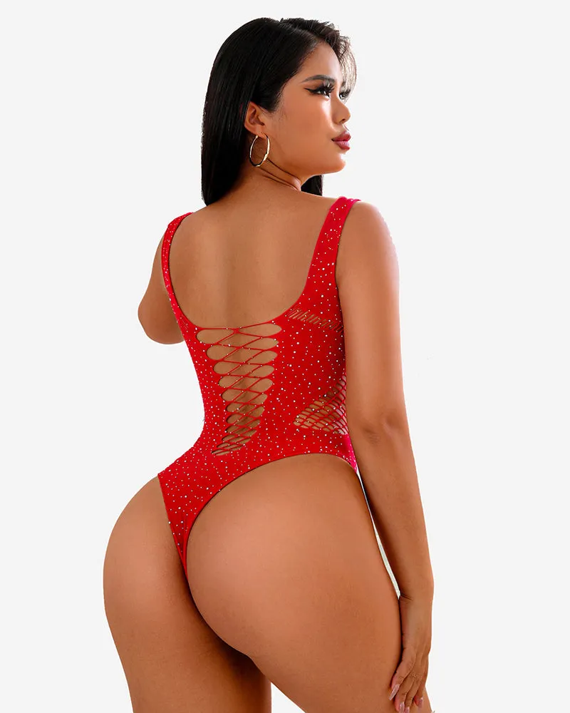 Mesh Fishnet Rhinestone Bodysuit
