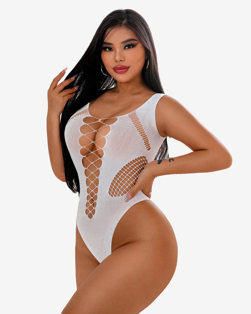 Mesh Fishnet Rhinestone Bodysuit